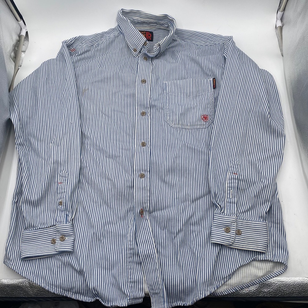 Ariat Work FR Striped Button Down Shirt Mens XL Blue White Flame Resistant NFPA - Picture 6 of 11